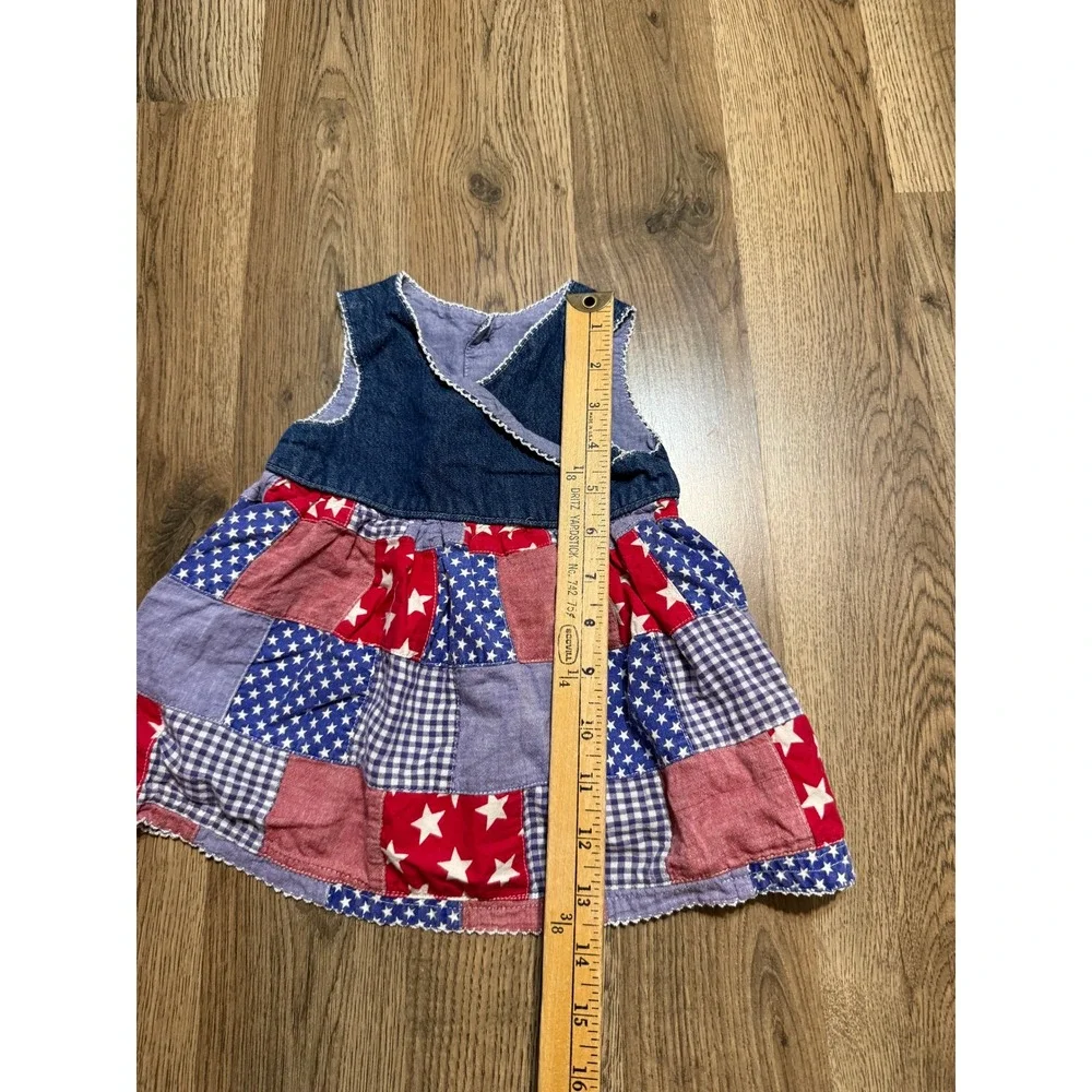 Unbranded Dress Girls Size 12M Blue Red White Patchwork Denim Stars Sleeveless